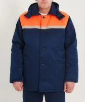 Куртка "УРАЛ" синяя с оранжевым с капюшоном